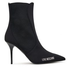 Botki LOVE MOSCHINO. Czarne botki damskie Love Moschino, bez obcasa, na szpilce, bez zapięcia. Za 949.99 zł.