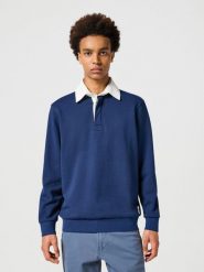 WRANGLER MĘSKA KOSZULKA POLO SWEATSHIRT NAVY 112357373 W7U5017358. Niebieskie koszulki polo męskie Wrangler, m, bez wzorów, bez ramiączek. Za 99.99 zł.
