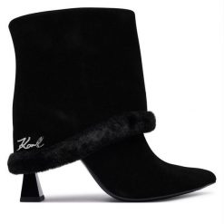 Botki KARL LAGERFELD. Czarne botki damskie KARL LAGERFELD, bez obcasa, na słupku, bez zapięcia. Za 1,059.00 zł.