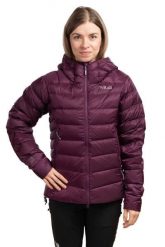 Kurtka trekkingowa Electron Pro Hoody Women. Fioletowe kurtki damskie RAB, na zimę, l, bez wzorów, z puchu, bez kaptura. Za 1,636.50 zł.