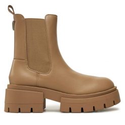 Sztyblety Guess. Brązowe botki damskie Guess, bez obcasa, na płaskiej podeszwie, bez zapięcia. Za 449.99 zł.