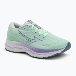 Buty do biegania damskie Mizuno Wave Serene neo mint/paisley purple/citadel. Zielone obuwie sportowe damskie Mizuno, bez wzorów, z gumy, do biegania, mizuno wave. Za 289.99 zł.