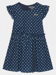 Guess Sukienka codzienna K4GK04 WG5U0 Granatowy Regular Fit. Niebieskie sukienki dla dziewczynek Guess, z aplikacjami, z syntetyku, bez ramiączek. Za 269.99 zł.