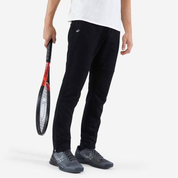 Spodnie tenisowe męskie Artengo Soft. Czarne spodnie sportowe męskie ARTENGO, na zimę, m, bez wzorów, z bawełny, tenisowe. Za 119.99 zł.