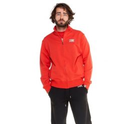 Bluza z zamek błyskawiczny na siłownia na czas wolny. Czerwone bluzy męskie LEONE 1947 APPAREL, bez wzorów, bez kaptura, na fitness i siłownię. Za 181.87 zł.