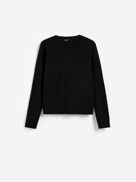 Wełniany sweter - czarny. Czarne swetry damskie Reserved, l, bez wzorów, z wełny, bez kołnierzyka, bez ramiączek, bez kaptura. Za 169.99 zł.