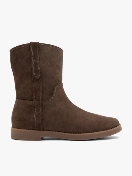 Brązowe płaskie botki ze skóry welurowej. Brązowe botki damskie Brawo sp. z o.o., z jeansu, casualowe, bez obcasa, na obcasie, bez zapięcia. Za 449.99 zł.