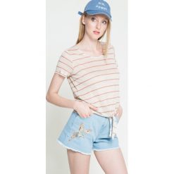 Vero Moda - Top. Szare topy damskie Vero Moda, ze lnu, z okrągłym kołnierzem, z krótkim rękawem. W wyprzedaży za 24.90 zł.