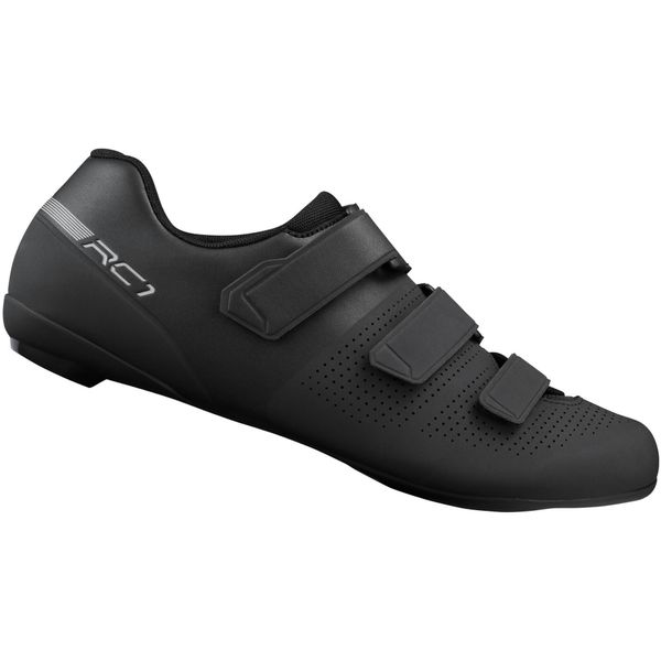 Rower szosowy - Buty rowerowe RC102, czarne. Czarne buty sportowe męskie Shimano, bez zapięcia, rowerowe. Za 402.50 zł.