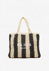 Czarna Torebka Shopper Plażowa z Napisem Navirael. Czarne torebki shopper damskie Born2be, bez wzorów, bez dodatków. Za 79.99 zł.