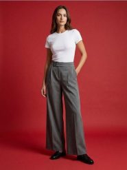 Spodnie wide leg z ozdobnym pasem - szary. Szare spodnie materiałowe damskie Sinsay, l, bez wzorów. Za 59.99 zł.