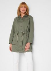 Parka bawełniana w militarnym stylu, dł. midi. Zielone kurtki damskie bonprix, bez wzorów, z bawełny, bez kaptura. Za 169.99 zł.
