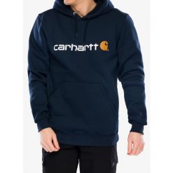 Bluza z kapturem męska Carhartt Signature Logo Sweatshirt. Szare bluzy męskie Carhartt, m, bez wzorów, z kapturem, trekkingowe. Za 286.99 zł.