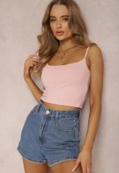 Różowy Top Tryphitheme. Czerwone bluzki damskie Renee, l, z aplikacjami, z bawełny, bez kołnierzyka, bez ramiączek. Za 14.99 zł.