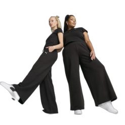 Spodnie damskie casual Puma Wardrobe Essentials TR Wide Leg. Czarne spodnie materiałowe damskie Puma, bez wzorów, z dresówki. Za 390.00 zł.