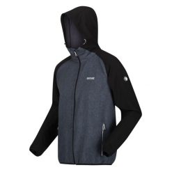 Softshell turystyczny męski Regatta Arec III z kapturem. Czarne bluzy męskie Regatta, l, bez wzorów, z elastanu, sportowe, z kapturem. W wyprzedaży za 169.99 zł.