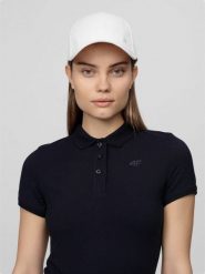 4F Koszulka polo damska - granatowa S. Niebieskie koszulki sportowe damskie 4f, s, bez wzorów, z bawełny, bez kołnierzyka, bez ramiączek. W wyprzedaży za 29.99 zł.