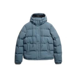 Kurtka puchowa Superdry Everest. Niebieskie kurtki męskie Superdry., xl, z aplikacjami, z materiału, klasyczne, z kapturem. Za 723.05 zł.