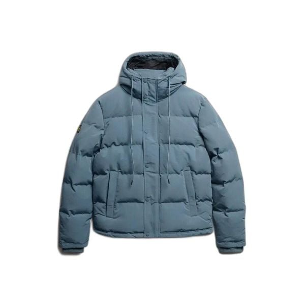 Kurtka puchowa Superdry Everest. Niebieskie kurtki męskie Superdry., xl, z aplikacjami, z materiału, klasyczne, z kapturem. Za 687.55 zł.