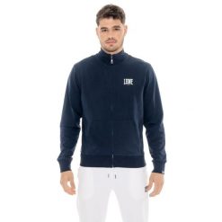 Bluza z bawełna z pełny zamek błyskawiczny na co dzień. Niebieskie bluzy męskie LEONE 1947 APPAREL, bez wzorów, z bawełny, bez kaptura. W wyprzedaży za 112.15 zł.