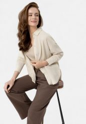 K-VEHI. Brązowe bluzki damskie Volcano, xxl, bez wzorów, ze lnu, bez kołnierzyka, bez ramiączek. Za 119.99 zł.