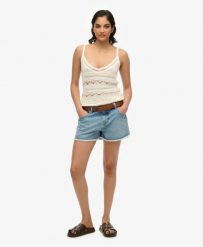 Superdry Szorty denim Mid Rise z 100% bawełny organicznej - Ice Pool Pale Blue. Niebieskie szorty damskie Superdry., na lato, bez wzorów, z bawełny. Za 233.50 zł.