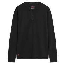 Koszulka z długim rękawem i wytłoczonym tunezyjskim kołnierzykiem Superdry. Czarne bluzki z długim rękawem męskie Superdry., s, z aplikacjami, z bawełny, casualowe, bez kołnierzyka. Za 204.50 zł.