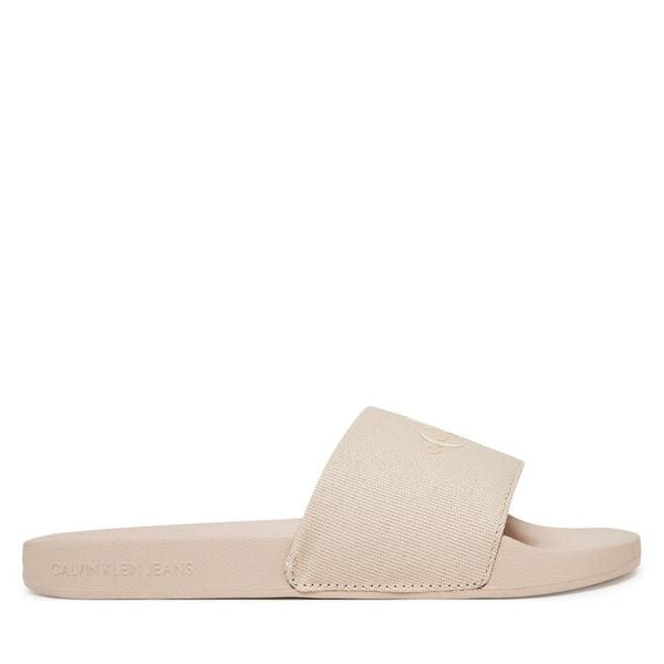 Klapki Calvin Klein Jeans. Brązowe klapki damskie Calvin Klein Jeans, bez wzorów, z jeansu, bez obcasa. Za 109.99 zł.