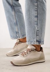 Beżowe Sneakersy Casualowe z Imitacji Zamszu z Podeszwą z Bieżnikiem Alevtina. Brązowe obuwie sportowe damskie Born2be, bez wzorów, z dzianiny. Za 119.99 zł.