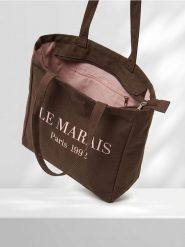 Torba shopper z haftem i domieszką bawełny - brązowy. Brązowe torebki shopper damskie Sinsay, bez wzorów, z bawełny, bez dodatków. Za 19.99 zł.