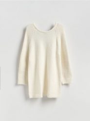 Sukienka z wiązaniem - kremowy. Białe sukienki damskie Reserved, l, bez wzorów, z dzianiny, bez kołnierzyka, bez ramiączek. Za 159.99 zł.