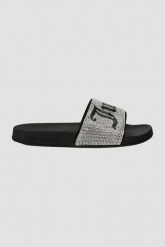 JUICY COUTURE Czarne klapki Donna Diamante Slider. Czarne klapki damskie Juicy Couture, bez wzorów, bez obcasa. W wyprzedaży za 194.99 zł.