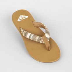 Japonki damskie Roxy Porto Raffia. Brązowe klapki damskie Roxy, bez wzorów, z bawełny, sportowe, bez obcasa. W wyprzedaży za 89.99 zł.