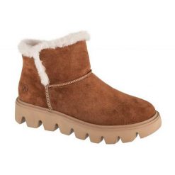 Damskie Zamszowe Botki. Brązowe botki damskie Rieker, z gumy, z okrągłym noskiem, bez obcasa, na platformie, bez zapięcia. Za 549.99 zł.