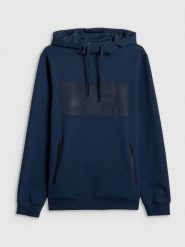 4F Bluza dresowa regular z kapturem męska - granatowa M. Niebieskie bluzy męskie 4f, m, bez wzorów, z bawełny, z kapturem. Za 199.99 zł.