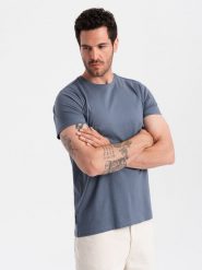 T-shirt męski klasyczny bawełniany BASIC - ciemnoniebieski V18 OM-TSBS-0146 - L. Niebieskie t-shirty męskie Ombre Clothing, l, bez wzorów, z bawełny, klasyczne, bez kołnierzyka. W wyprzedaży za 24.99 zł.