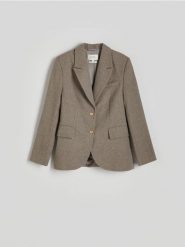 Jednorzędowa marynarka z wełną - beżowy. Brązowe żakiety damskie Reserved, l, bez wzorów, z tkaniny. Za 299.99 zł.