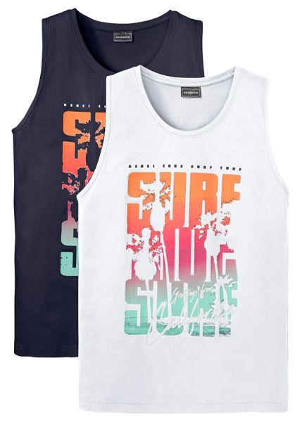 Tank top, slim fit (2 szt.). Niebieskie t-shirty męskie bonprix, m, bez wzorów, bez kołnierzyka. Za 82.99 zł.