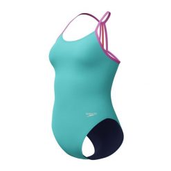 Strój kąpielowy jednoczęściowy dziewczęcy na basen Speedo Solid Line. Niebieskie stroje kąpielowe dla dziewczynek Speedo, bez wzorów, z materiału. Za 138.99 zł.