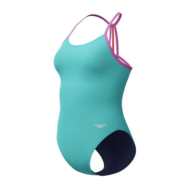 Strój kąpielowy jednoczęściowy dziewczęcy na basen Speedo Solid Line. Niebieskie stroje kąpielowe dla dziewczynek Speedo, bez wzorów, z materiału. Za 138.99 zł.
