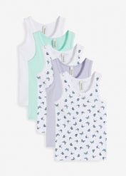 Podkoszulki (5 szt.). Białe t-shirty i topy dla dziewczynek bonprix, bez wzorów, bez ramiączek. Za 94.99 zł.