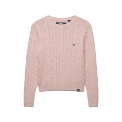 Sweter kobiecy w splot warkoczowy Superdry Essentials SD&CO. Niebieskie swetry damskie Superdry., na zimę, l, bez wzorów, ze splotem, bez kołnierzyka, bez ramiączek, bez kaptura. Za 257.70 zł.