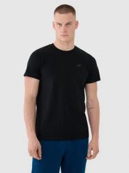 4F T-shirt regular gładki męski - czarny L. Czarne koszulki sportowe męskie 4f, l, bez wzorów, z bawełny, klasyczne, bez kołnierzyka. Za 49.99 zł.
