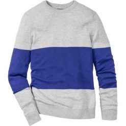 Sweter z okrągłym dekoltem Regular Fit bonprix jasnoszary melanż - szafirowy w paski. Swetry przez głowę męskie marki bonprix. Za 29.99 zł.