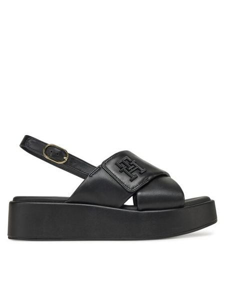 Tommy Hilfiger Sandały Th Logo Hw Padded Leather Sandal FW0FW08808 Czarny. Czarne sandały damskie Tommy Hilfiger, bez wzorów, ze skóry, bez obcasa, na koturnie, bez zapięcia. Za 339.99 zł.