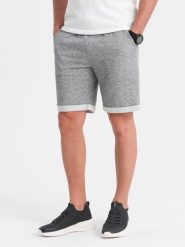 Spodenki męskie z tkaniny melanżowej LOOSE FIT - szare V6 OM-SRSK-0116 - XXL. Niebieskie szorty męskie Ombre Clothing, m, bez wzorów, z bawełny. W wyprzedaży za 39.99 zł.