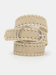 Pasek z plecionym wykończeniem i owalną klamrą - kremowy. Białe paski damskie Sinsay, bez wzorów. Za 19.99 zł.