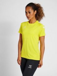 Koszulka damska Hummel Core Poly. Żółte koszulki sportowe damskie Hummel, l, bez wzorów, z materiału, bez kołnierzyka, bez ramiączek, na fitness i siłownię. Za 114.00 zł.