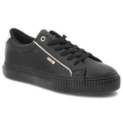 Czarne Sneakersy Big Star Modne Obuwie Damskie. Czarne półbuty damskie Big Star, bez wzorów, z materiału, klasyczne, bez obcasa, bez zapięcia. Za 127.99 zł.