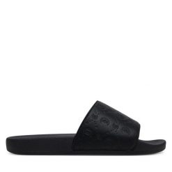 Klapki Just Cavalli. Czarne klapki damskie Just Cavalli, bez wzorów, bez obcasa. Za 229.99 zł.